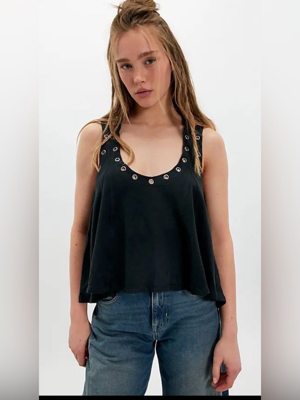 Free People Cleo Grommet Tank in Black